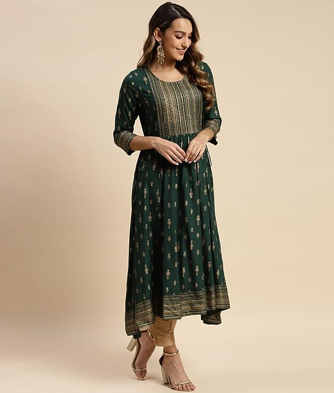 beautiful rayon kurti is sure to bring a touch of elegance to any look. Featuring a gathered waist and elegant silhouette, this kurti is perfect to wear for a variety of occasions.