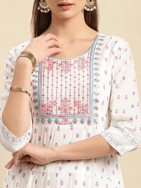 Women's Cotton Anarkali Kurti is crafted with 100% cotton for a naturally breathable and comfortable garment.