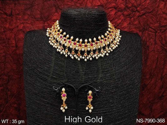 This high-quality choker necklace set boasts a fancy style with beautiful CZ and AD white stones,