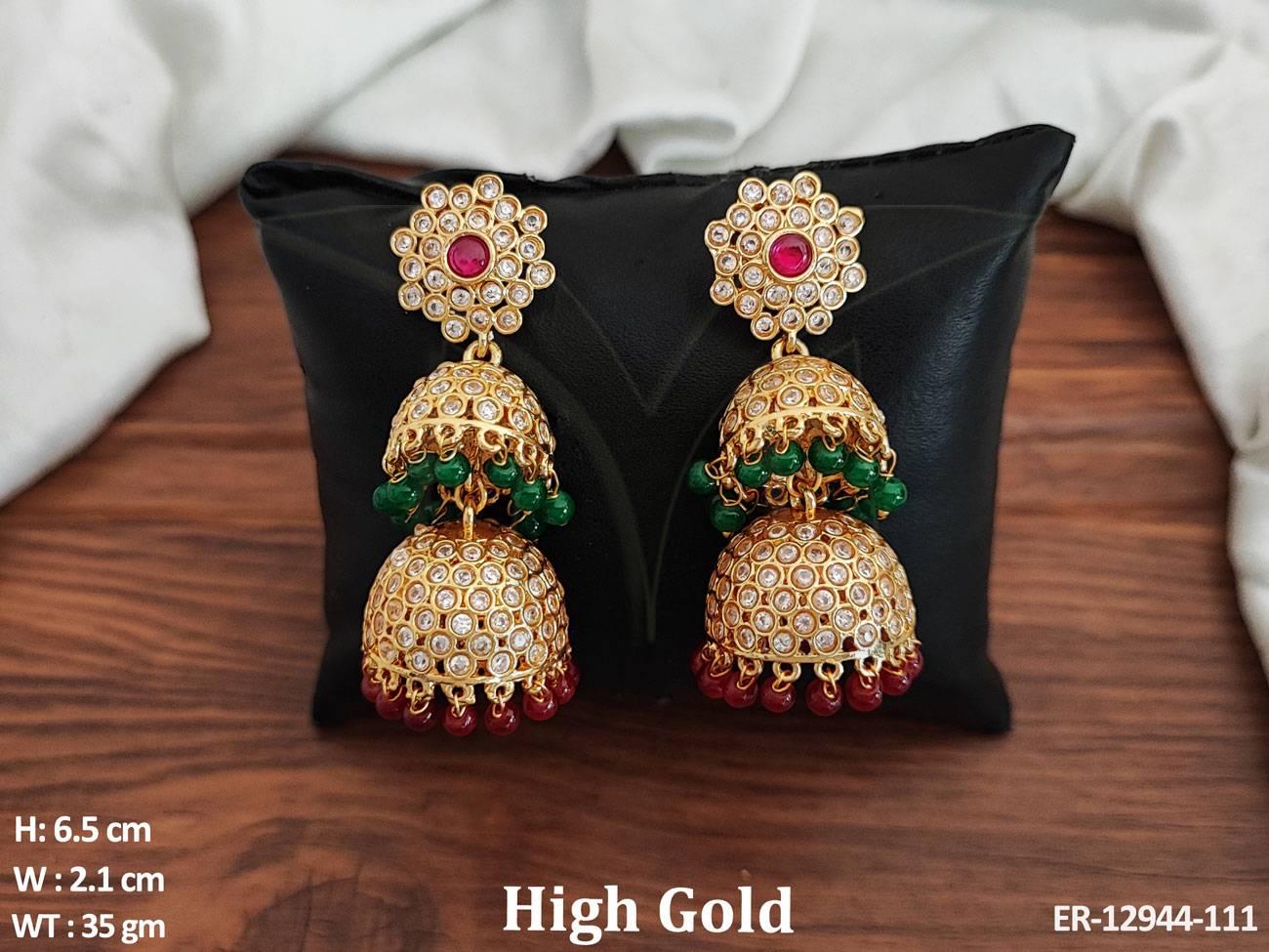 Introducing our exquisite Antique Jewellery High Gold Polish Clusterpearls Three Layer Antique Jhumka Earrings
