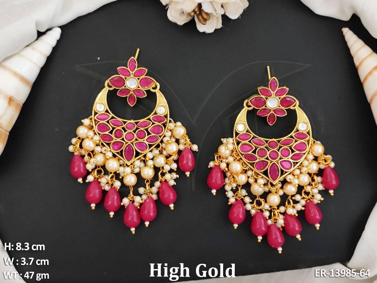 Featuring a unique designer high gold polish and fancy antique style, these long dangler earrings are perfect for any party or special occasion