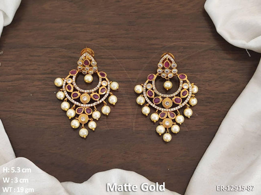 Experience elegance and sophistication with our Kemp Jewellery Matte Gold Polish Chand Bali Design Earrings