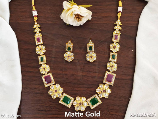 Kemp Jewellery Full Stone Matte Gold Polish Party Wear Necklace Set