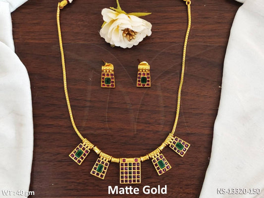 Add a touch of elegance to your wardrobe with our Beautiful Designer Matte Gold Polish Kemp Jewellery Party Wear Necklace set.