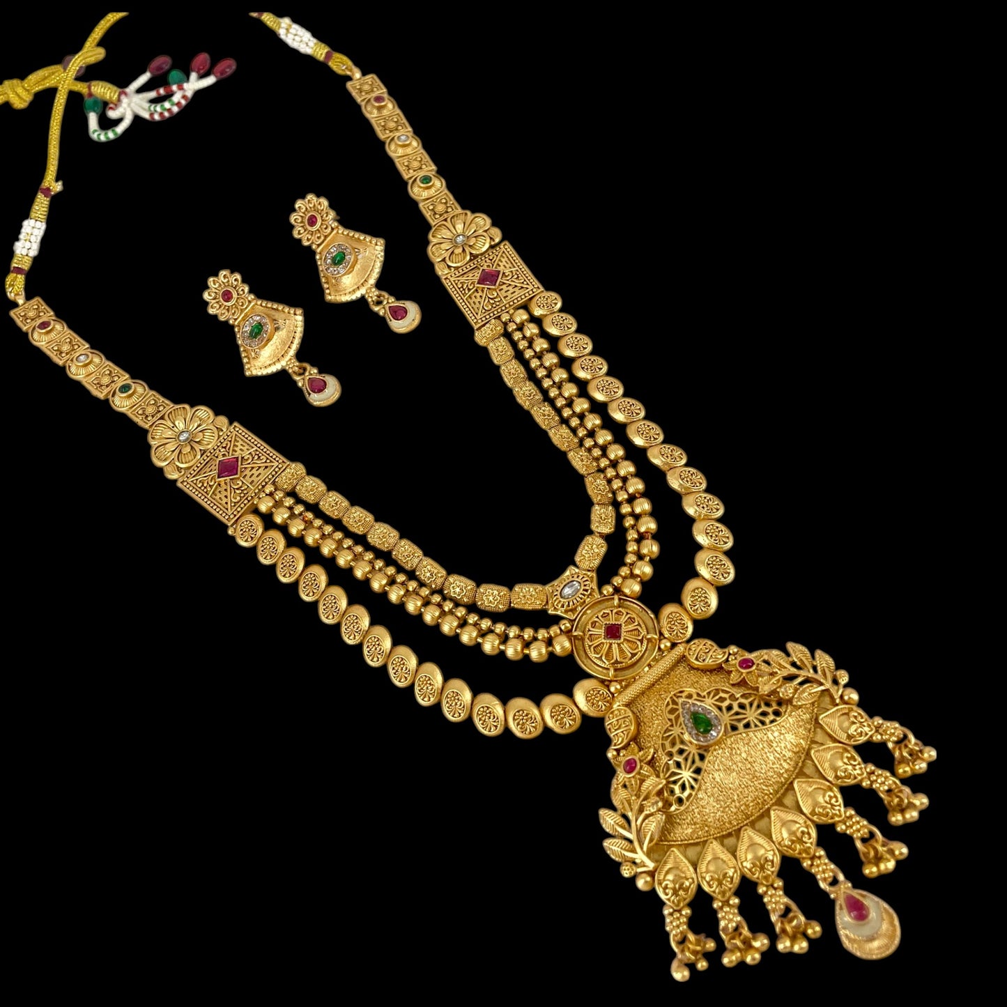 Traditional Rajwadi Polish Long Necklace Set with earring