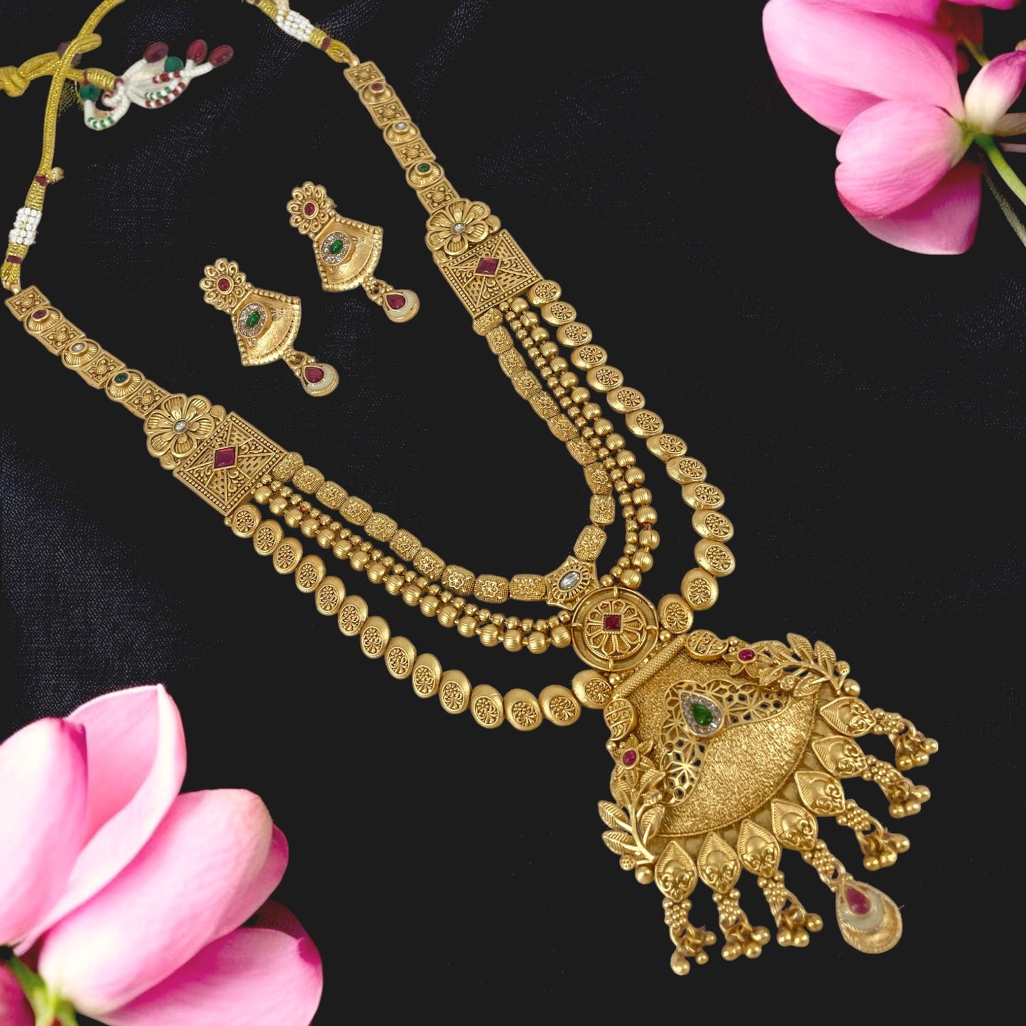 Traditional Rajwadi Polish Long Necklace Set with earring