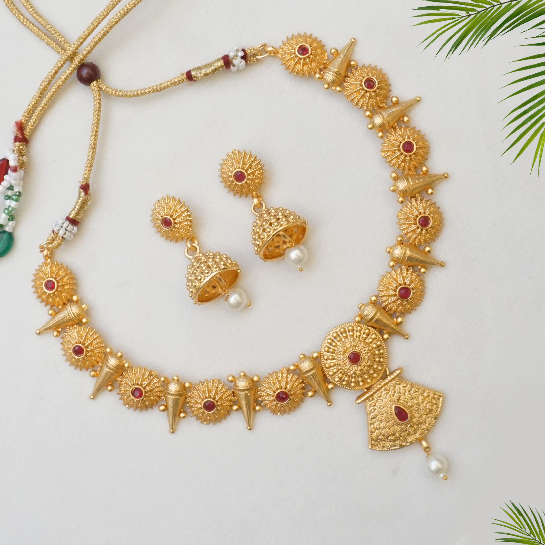 Rajwadi Gold Plated Brass Necklace Set With Jhumka earring