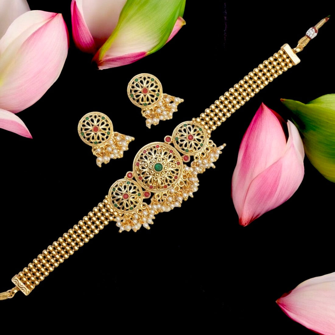 High Gold Polish Antique Choker Set