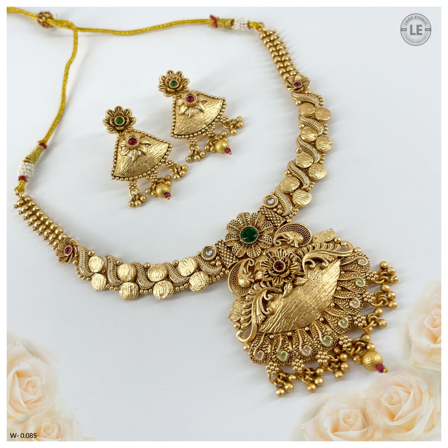 Authentic Rajwadi Gold Plated Necklace & Earrings with Meenakari Detailing