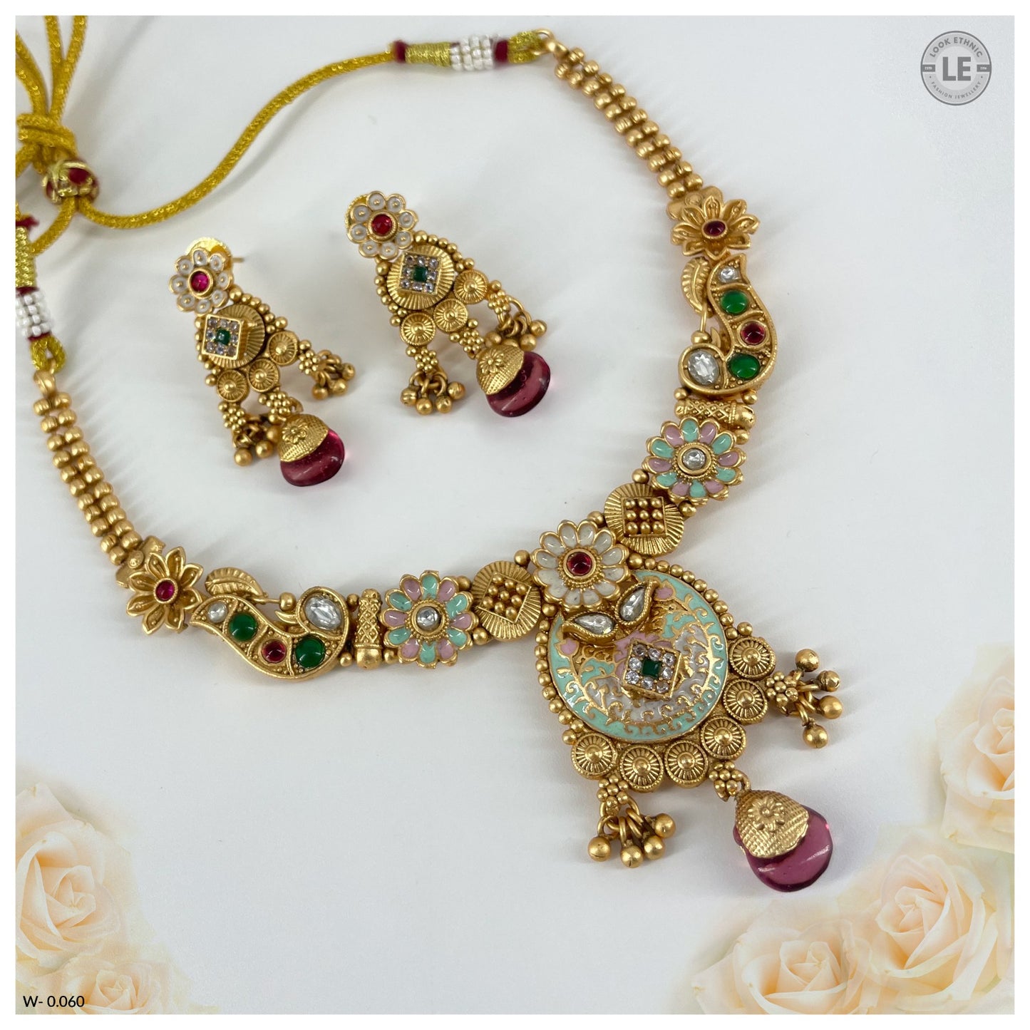 Authentic Rajwadi Gold Plated Meenakari Work Necklace Sets with Earrings