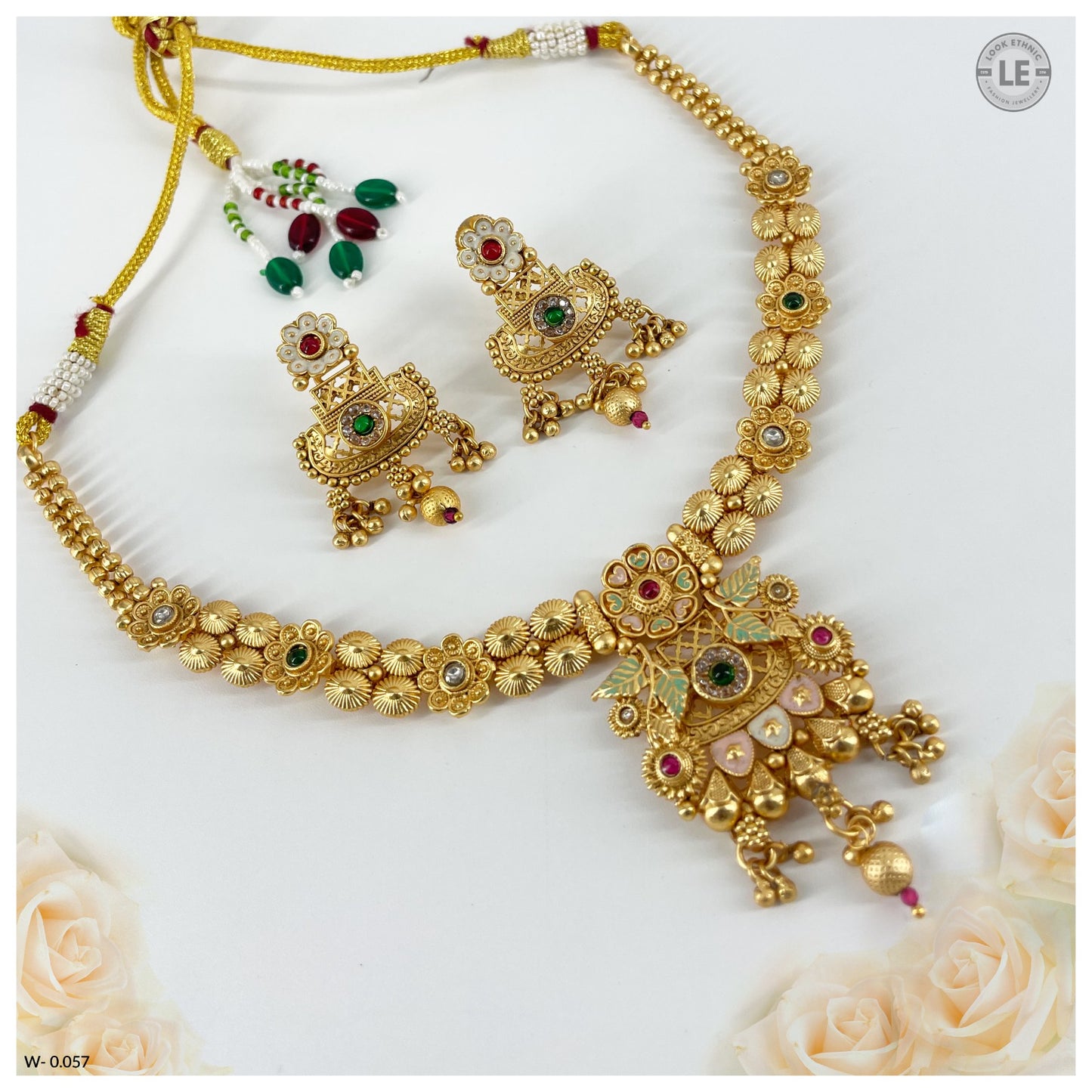 Classic Rajwadi Gold Plated Meenakari Necklace and Earrings Set