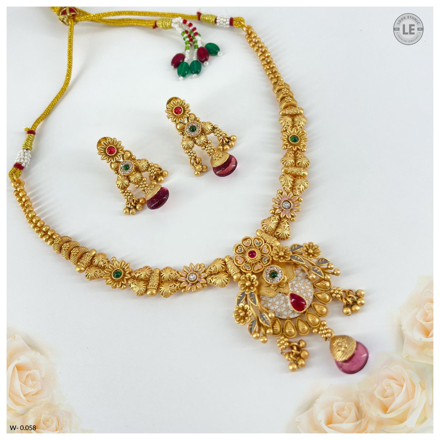 Rajwadi Gold Plated With minakari work short necklace sets with earring