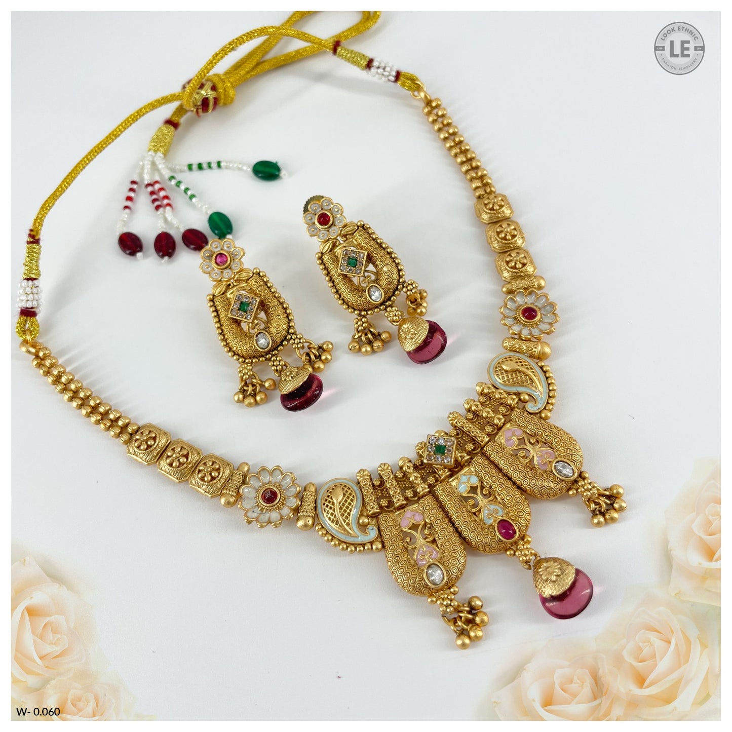 Royal Rajwadi Gold Plated Meenakari Necklace Set with Earrings