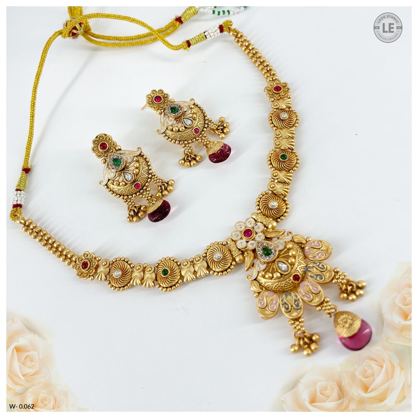 Elegant Rajwadi Gold Plated Meenakari Work Short Necklace Sets with Earrings