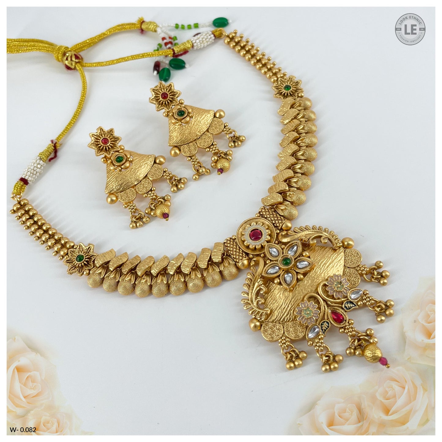 Traditional Rajwadi Meenakari Art Gold Plated Necklace Set with Earrings