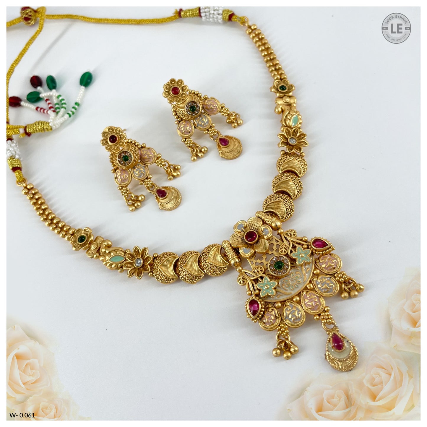 Traditional Rajwadi Gold Plated Meenakari Work Short Necklace Sets with Earrings