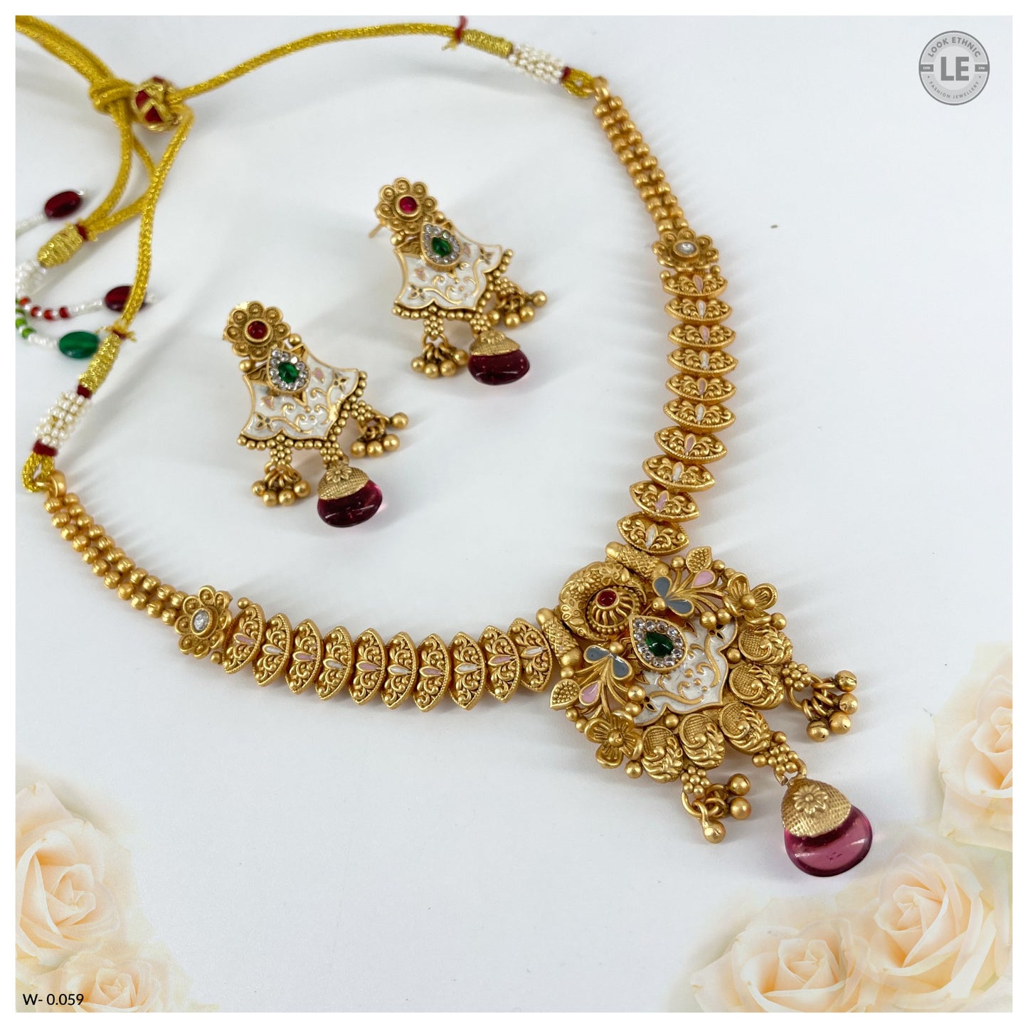 Exquisite Rajwadi Gold Plated Meenakari Necklace Sets with Matching Earrings