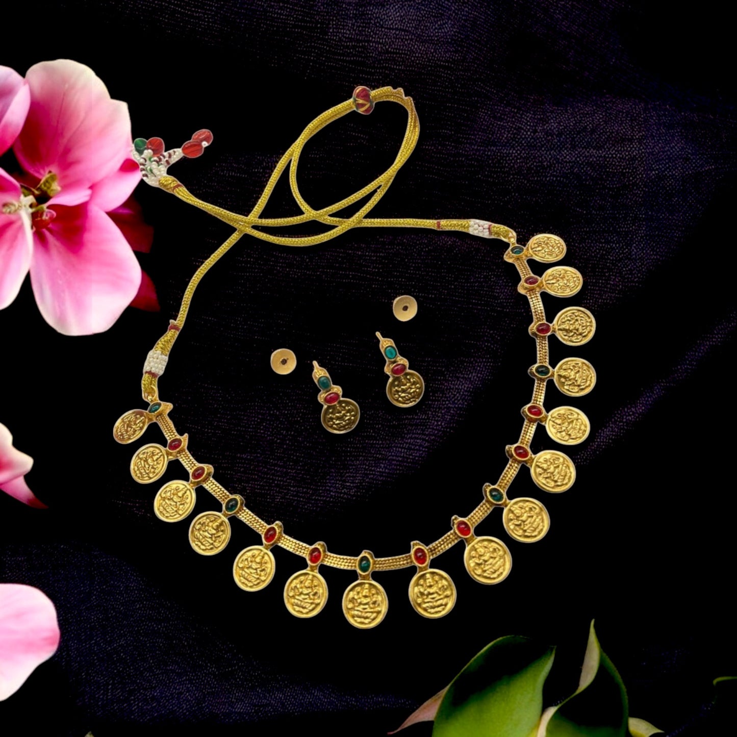 Laxmi Temple Coin Short Necklace Set