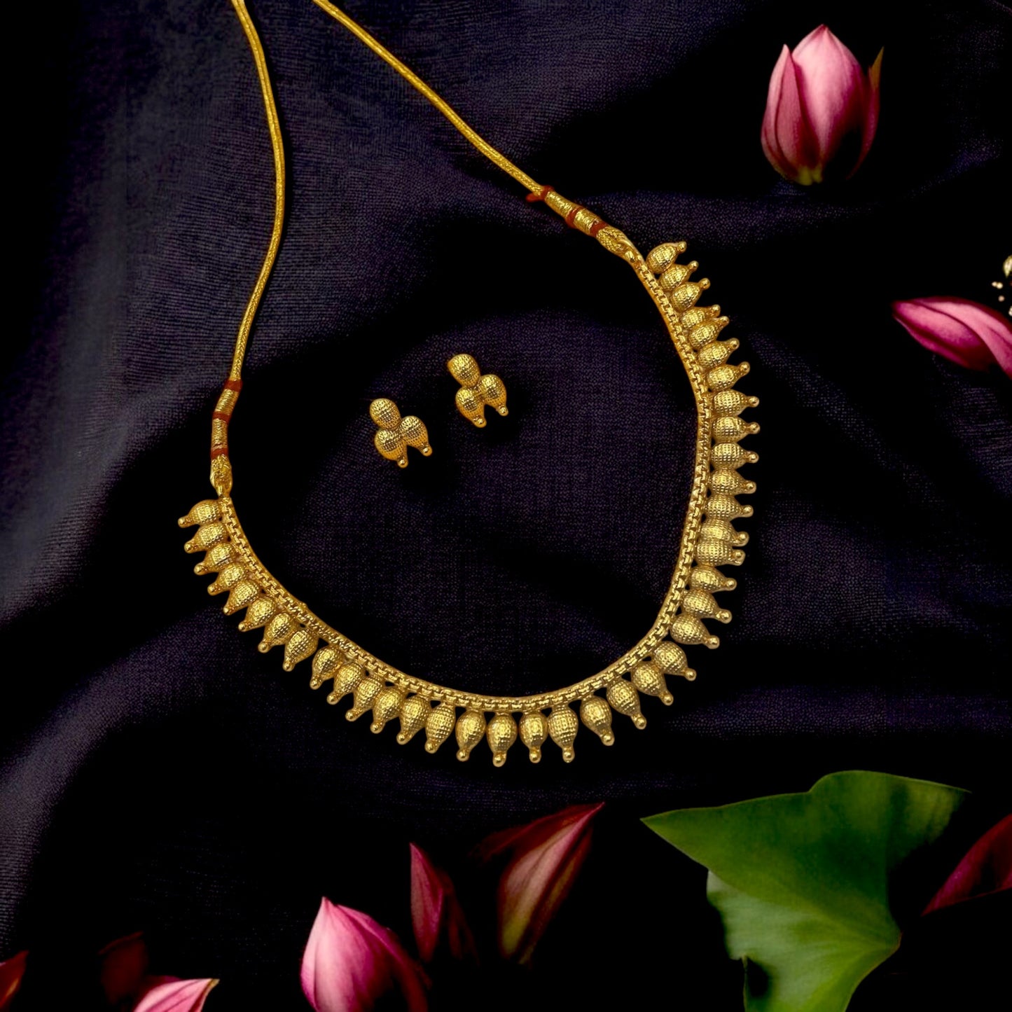 Matte Gold Polish Short Necklace Set - Elegant Traditional Jewelry by Lookethnic