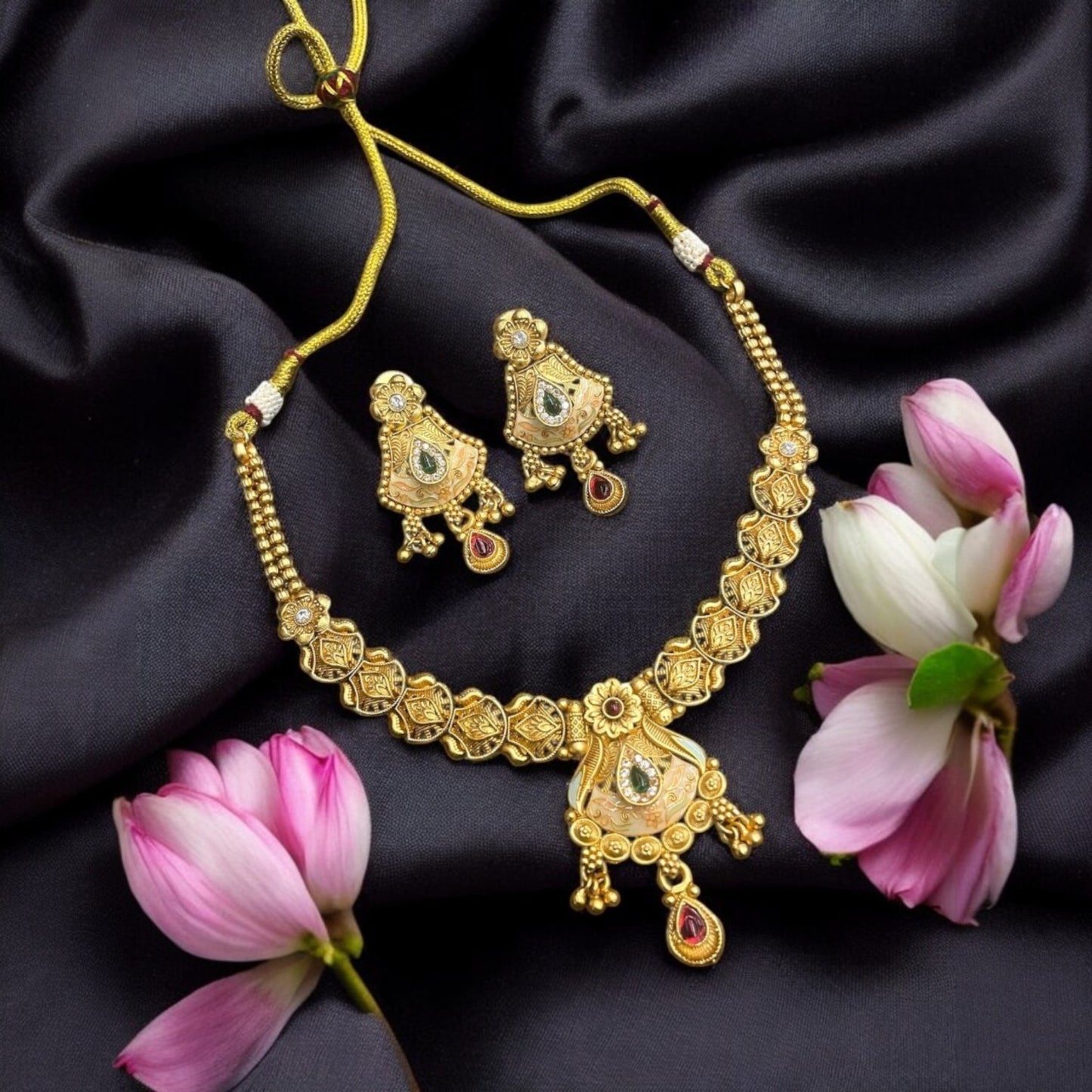 Elegant Antique Rajwadi Multicolor Necklace Set
