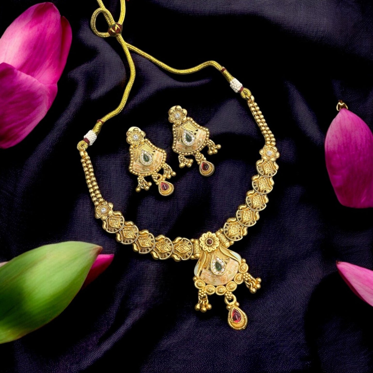 Elegant Antique Rajwadi Multicolor Necklace Set