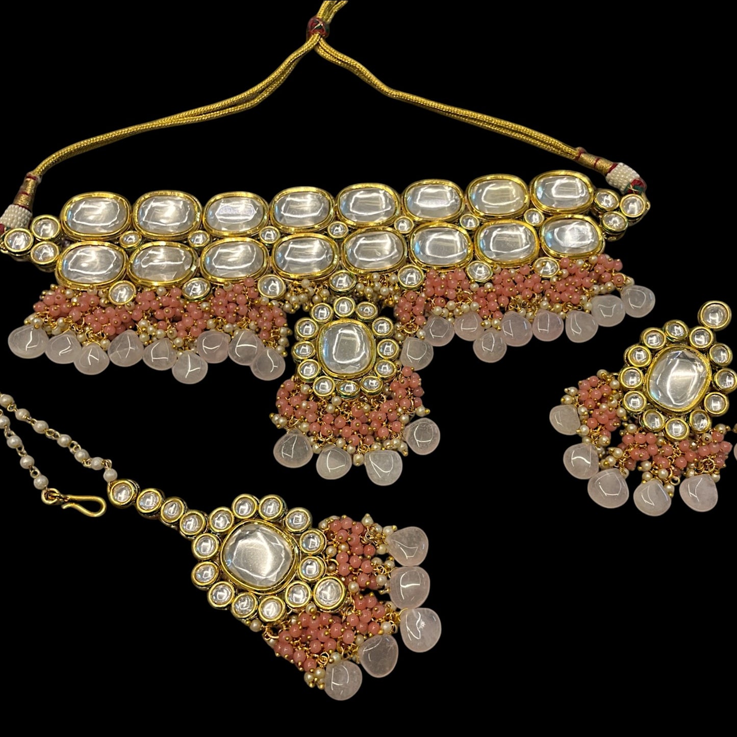 Traditional gold plated bridal polki kundan necklace set