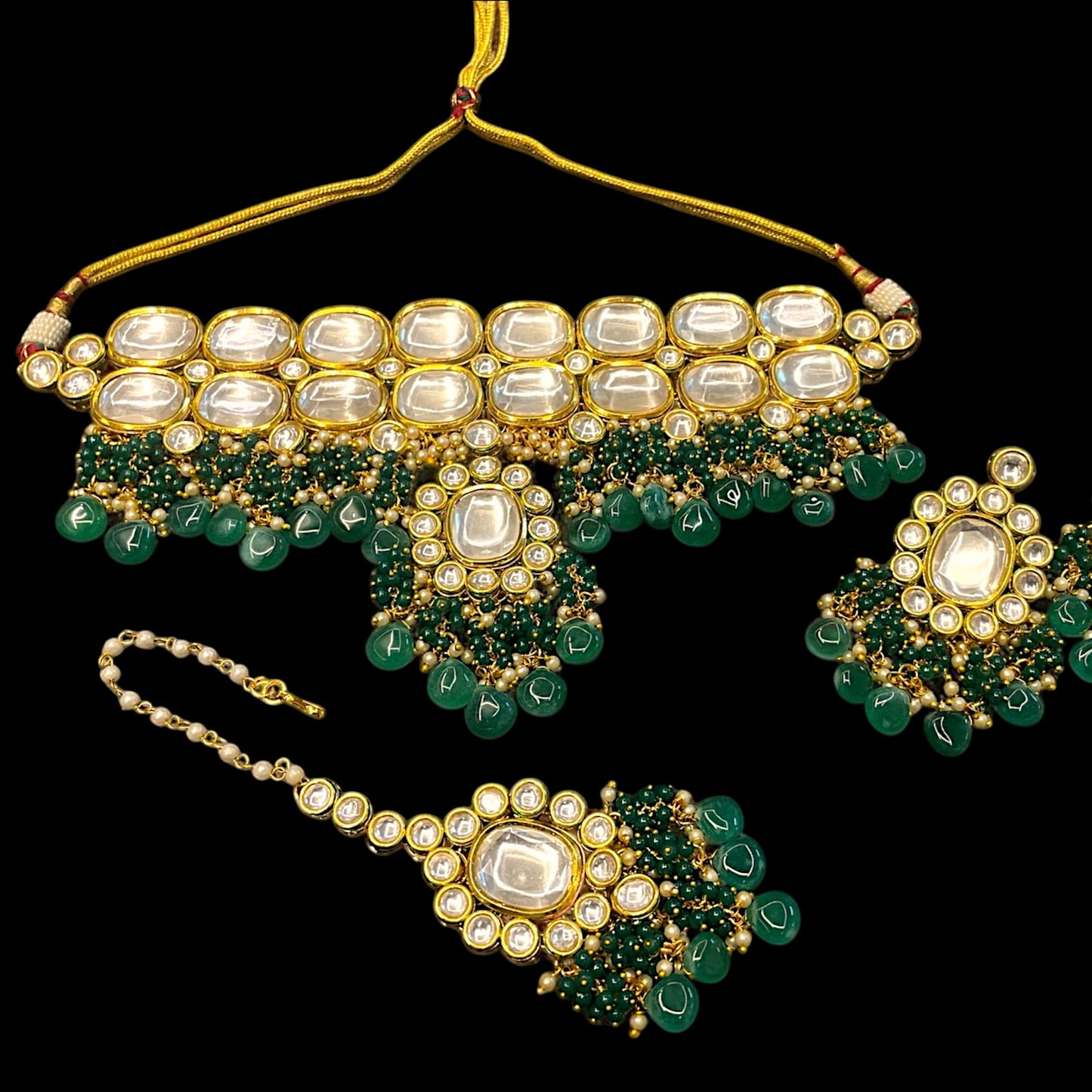Traditional gold plated bridal polki kundan necklace set