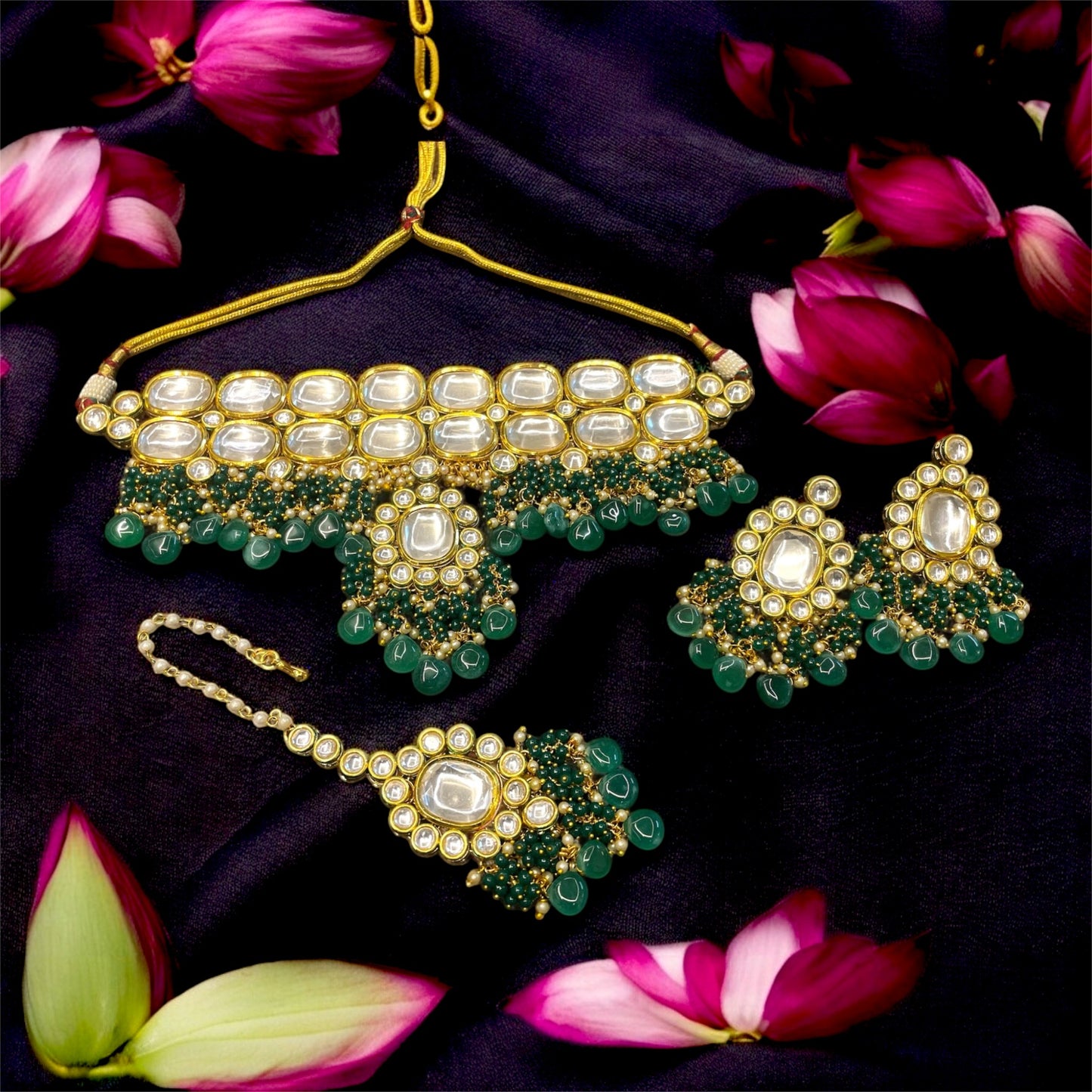 Traditional gold plated bridal polki kundan necklace set
