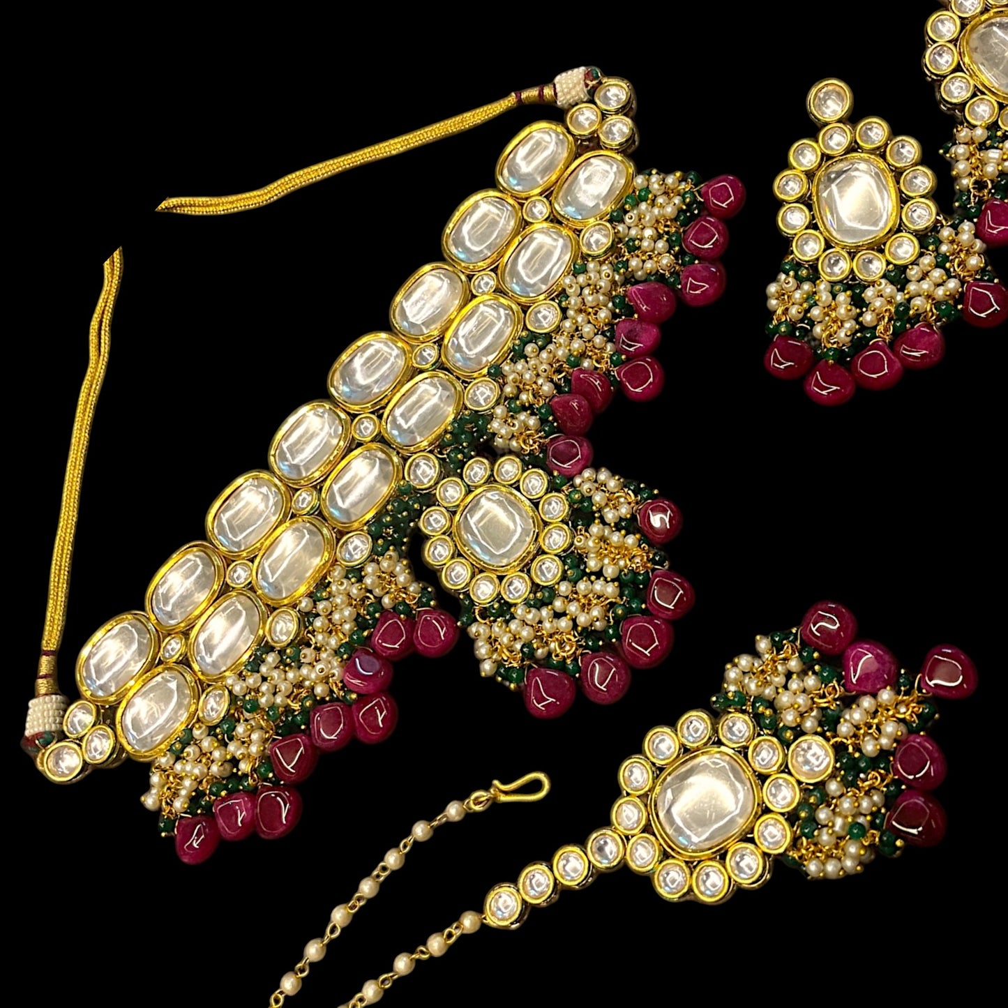 Traditional gold plated bridal polki kundan necklace set