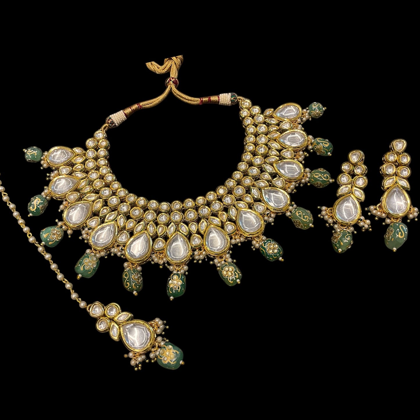 Traditional gold plated bridal polki kundan necklace set