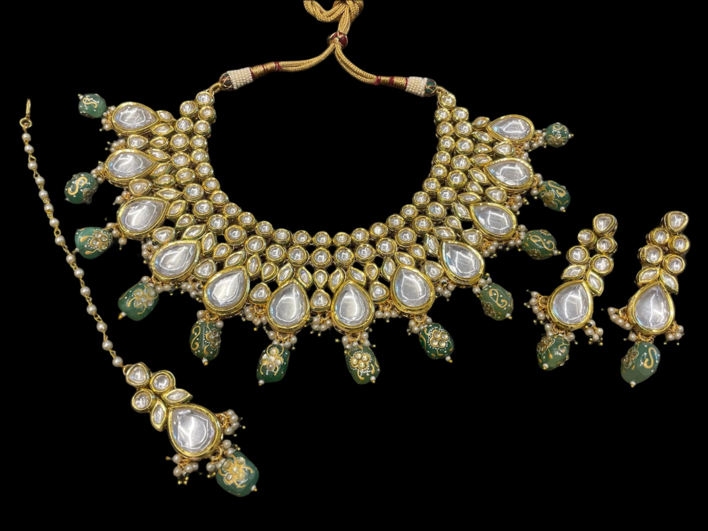 Traditional gold plated bridal polki kundan necklace set