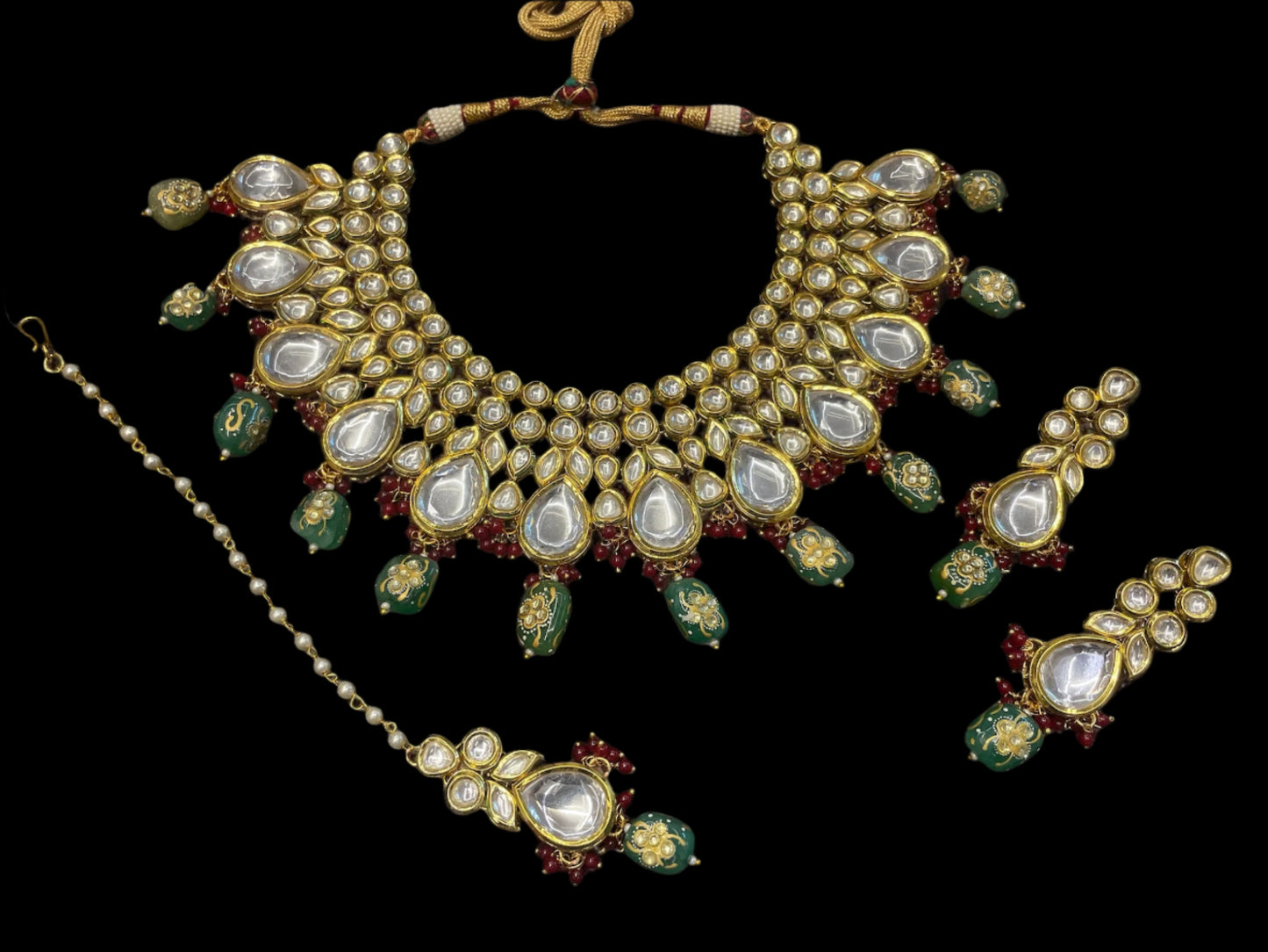 Traditional gold plated bridal polki kundan necklace set