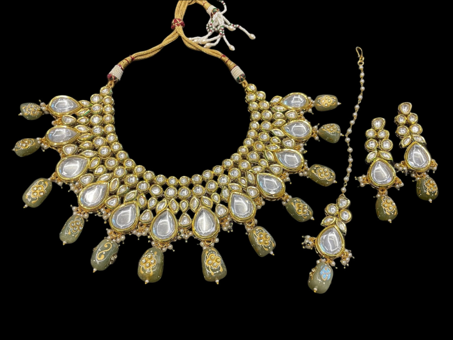 Traditional gold plated bridal polki kundan necklace set