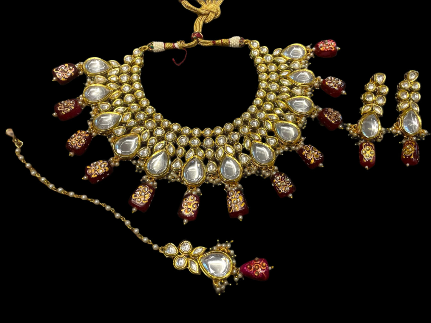 Traditional gold plated bridal polki kundan necklace set