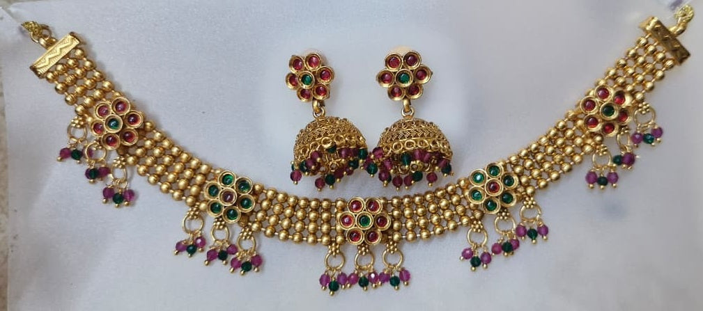 Antique Gold Plated Choker Necklace Set