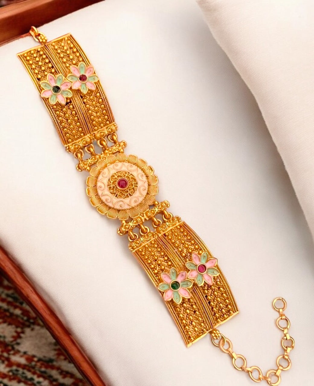 Exquisite Rajwadi Adjustable Bracelet with Colorful Gemstone Accents
