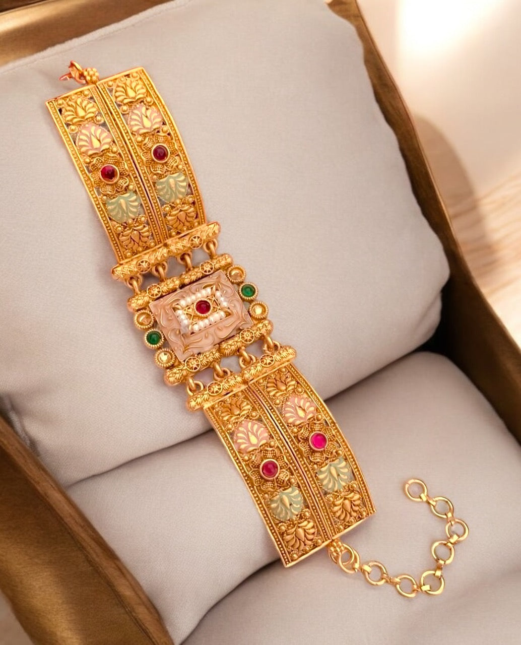 Exquisite Rajwadi Adjustable Bracelet with Colorful Gemstone Accents