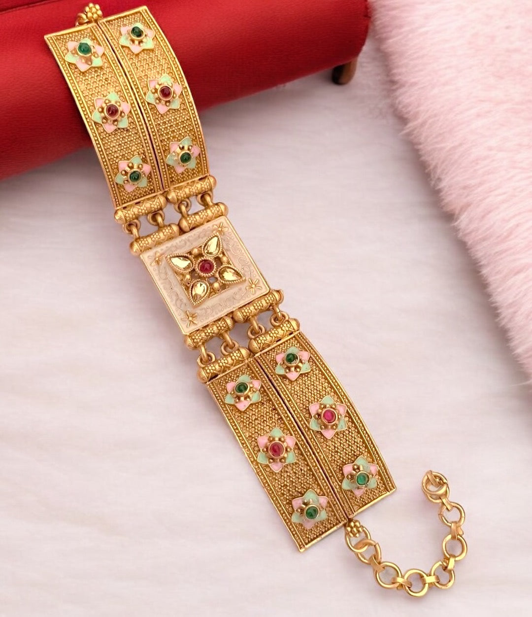 Exquisite Rajwadi Adjustable Bracelet with Colorful Gemstone Accents