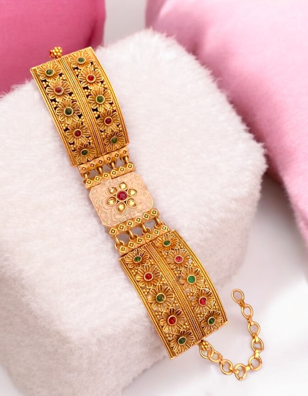 Exquisite Rajwadi Adjustable Bracelet with Colorful Gemstone Accents