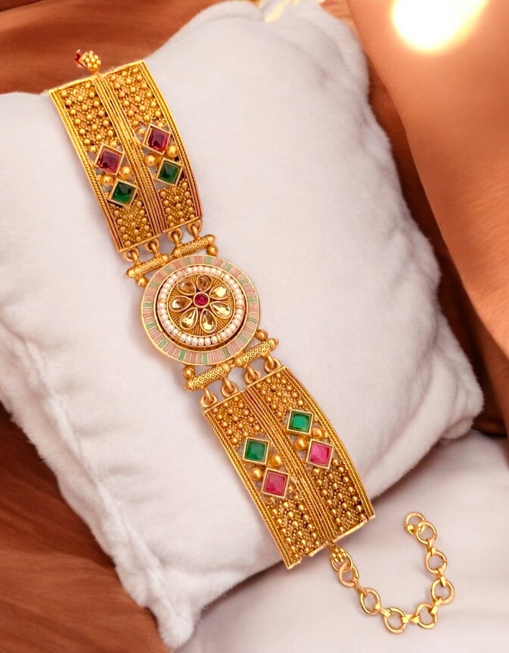 Exquisite Rajwadi Adjustable Bracelet with Colorful Gemstone Accents