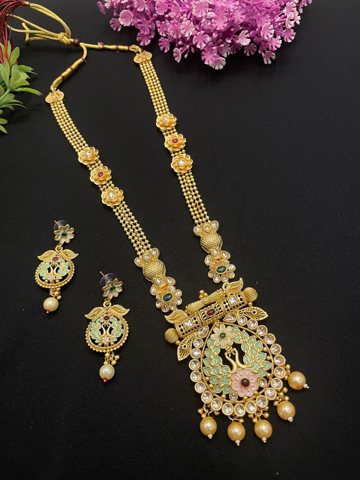 Elevate your style with our Antique Meenakari Jewelry Long Necklace Set.