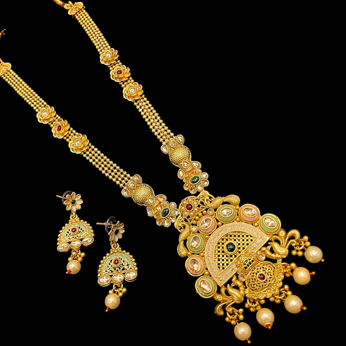 Discover the timeless elegance of our Antique Meenakari Jewelry Long Necklace Set