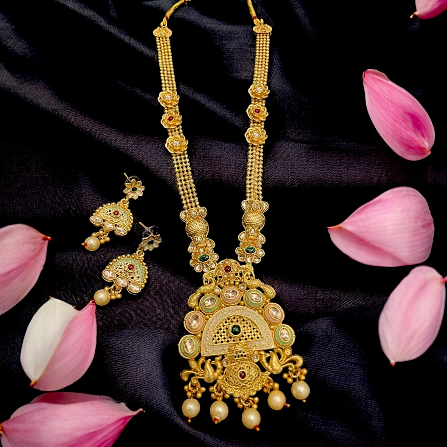 Discover the timeless elegance of our Antique Meenakari Jewelry Long Necklace Set