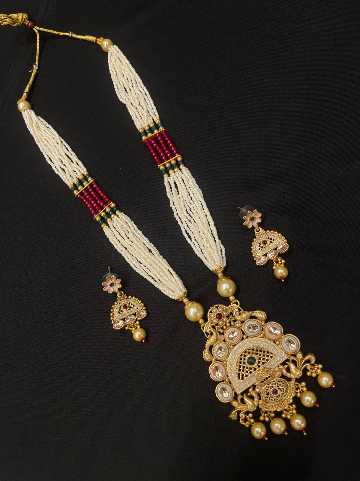 Rajwadi Moti Mala Long Necklace Set (Copy)