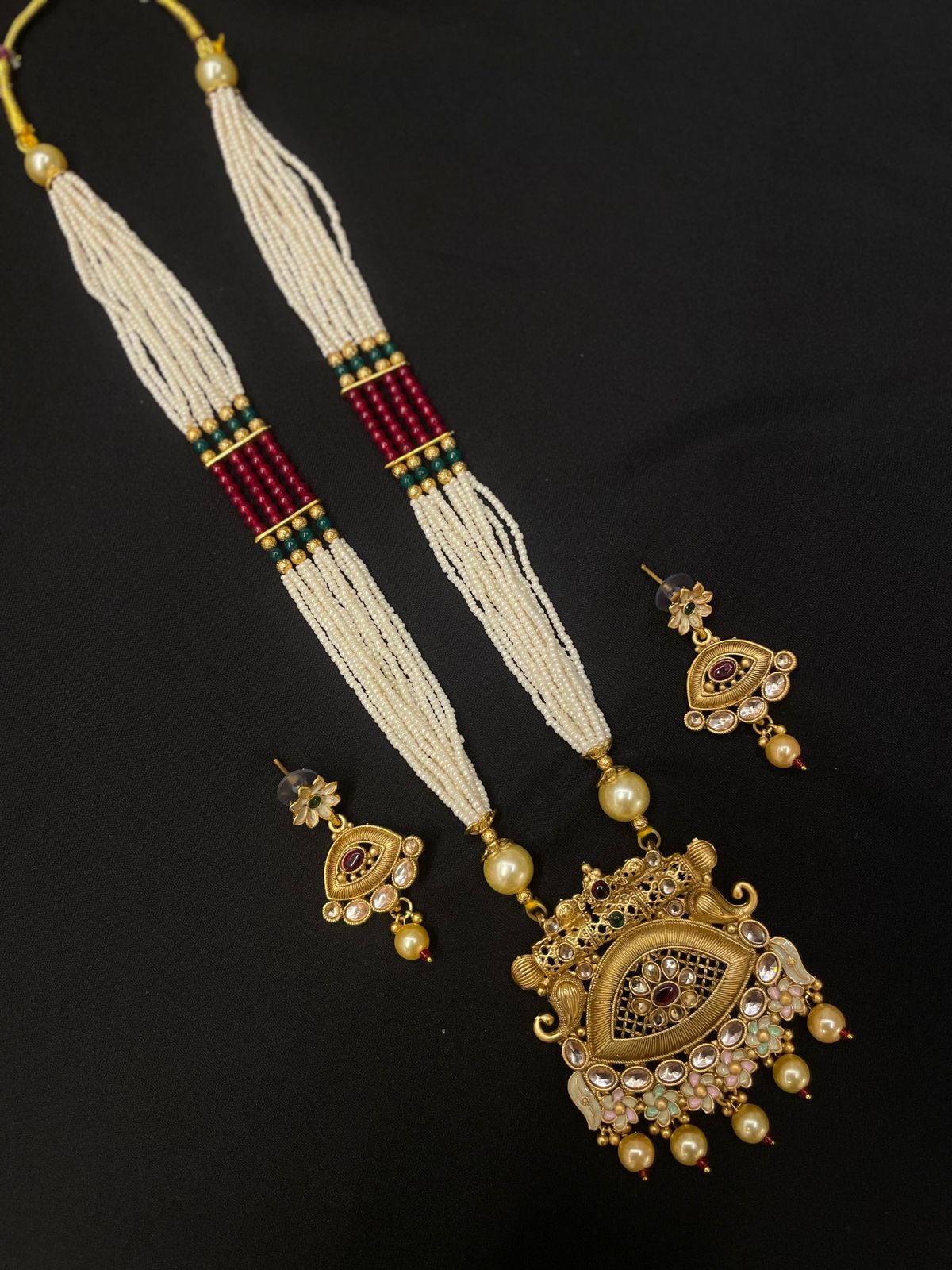 Rajwadi Moti Mala Long Necklace Set