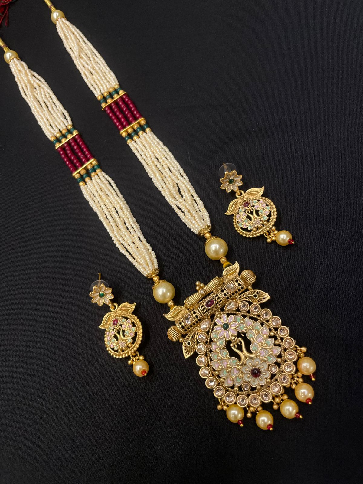 Rajwadi Moti Mala Long Necklace Set