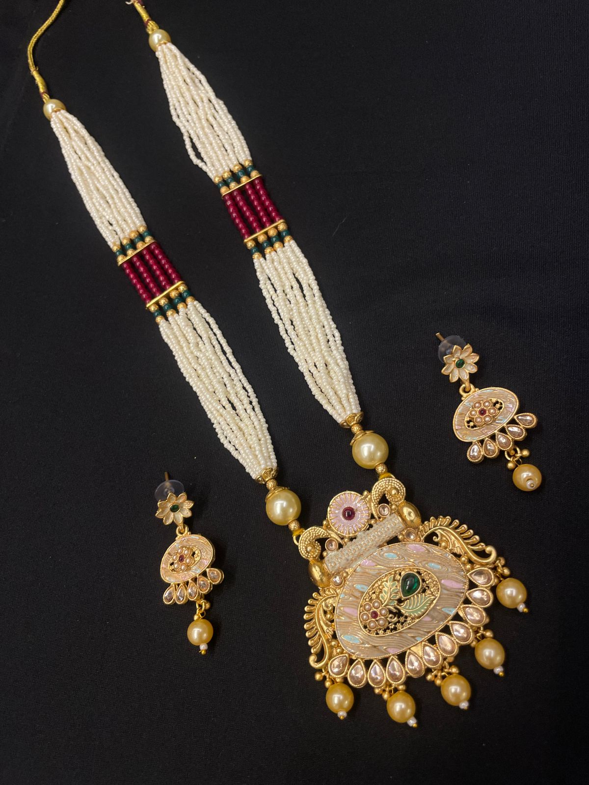 Rajwadi Moti Mala Long Necklace Set
