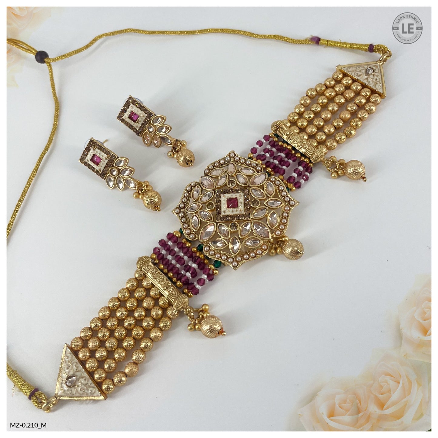 Indian Rajwadi Gold Plated Pearl Beaded Choker Necklace Set for Women