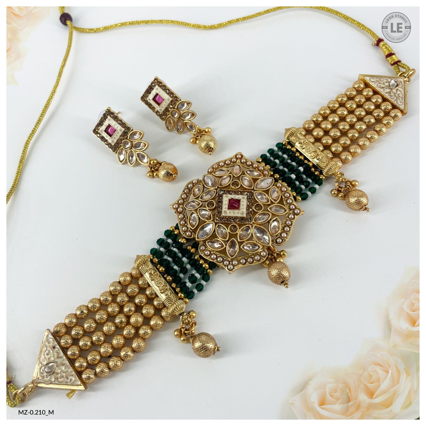 Indian Rajwadi Gold Plated Pearl Beaded Choker Necklace Set for Women