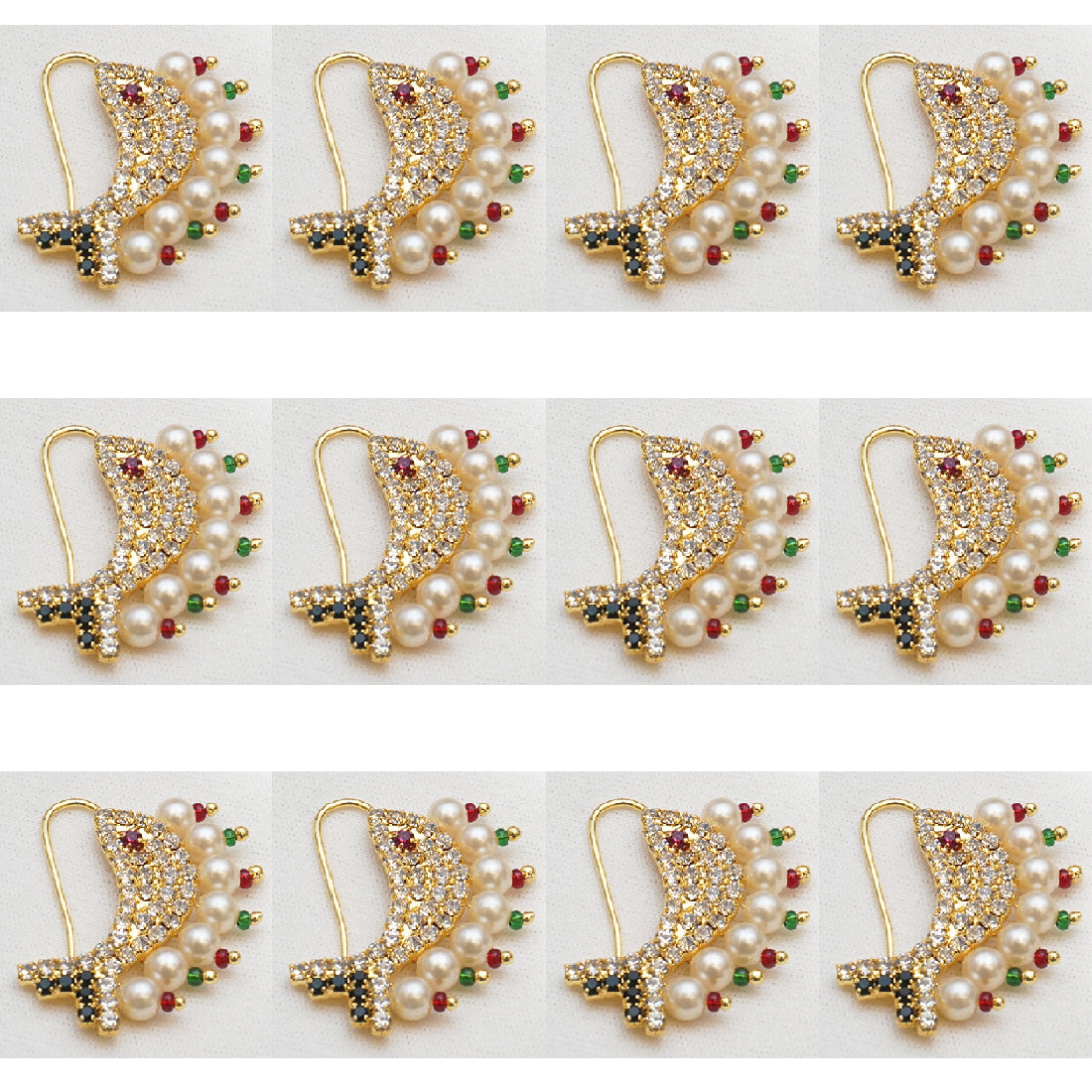 Discover the elegant and intricately designed Fish Style Multicolour Gold Plated Combo 12 pieces Nath